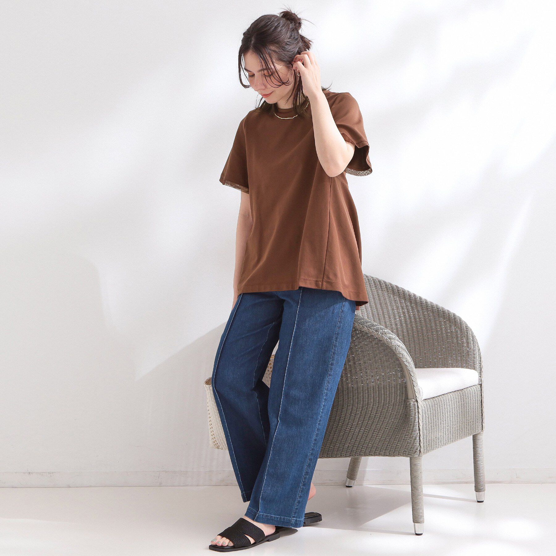 OPAQUE.CLIP「【UVケア／接触冷感】スーパーアイス 袖チュールペプラムカットソー《洗濯機OK》」|Tシャツ・カットソー|