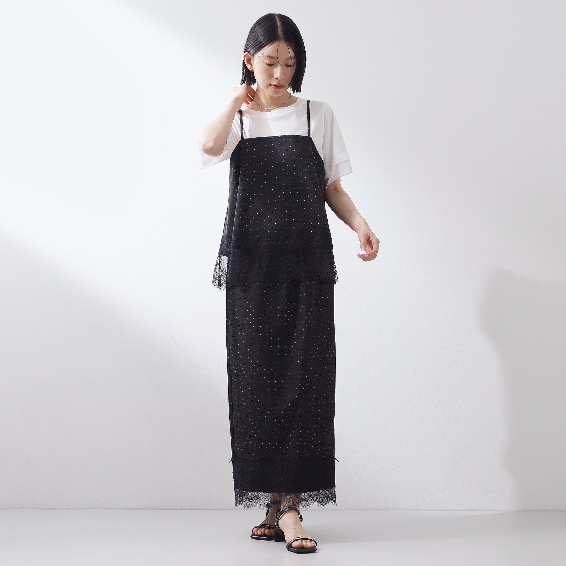 THE SHOP TK「【セットアップ可】ドット柄 レース切替キャミ」|キャミソール|