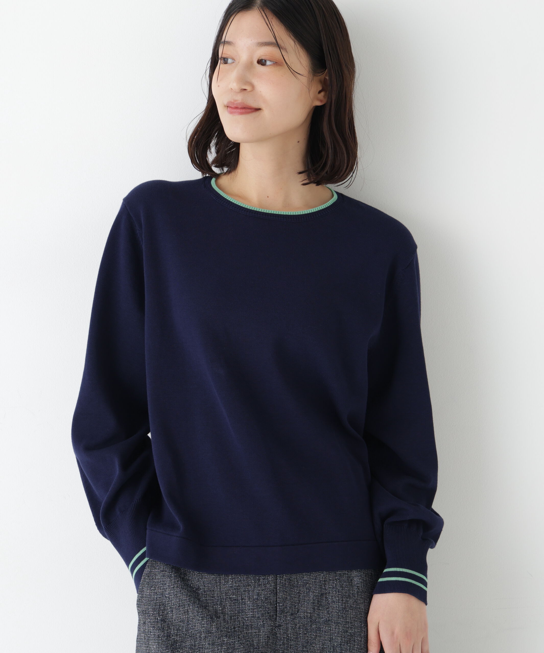  「◆《ｵｰｶﾞﾆｯｸｺｯﾄﾝ混 / ｳｫｯｼｬﾌﾞﾙ》ｵｰｶﾞﾆｯｸｺｯ 」|ニット・セーター|ネイビー&times;グリ