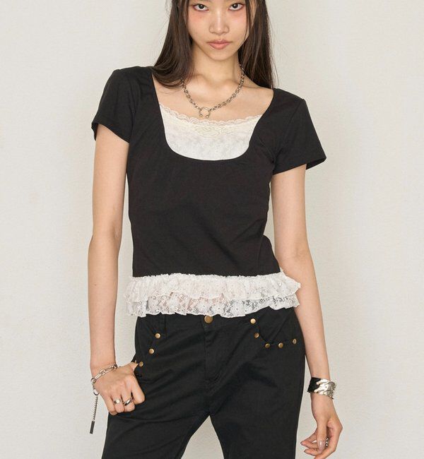  「レースレイヤードトップス」|Tシャツ・カットソー|