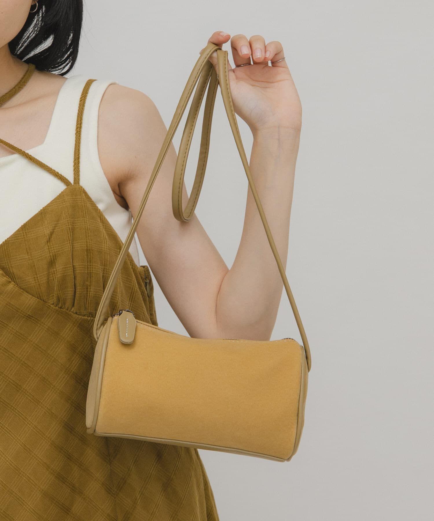  「ステッチデザインベロアミニBAG」|ショルダー・メッセンジャー|ベージュ