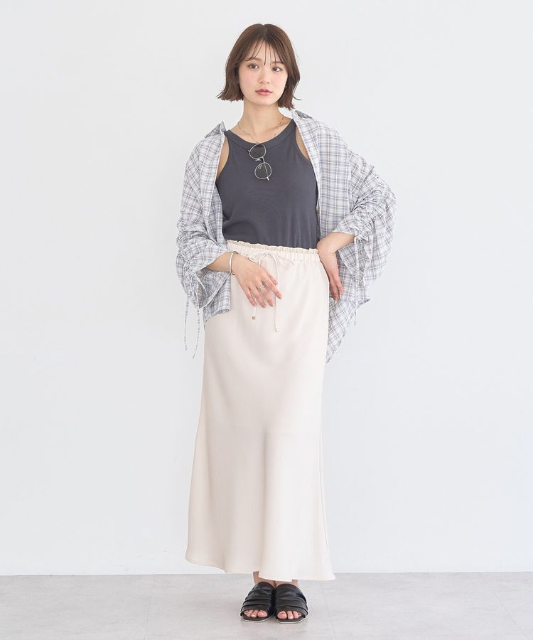 earth music&ecology「【接触冷感・吸水速乾】シャーリングスリーブチェックシャツ」|シャツ・ブラウス|