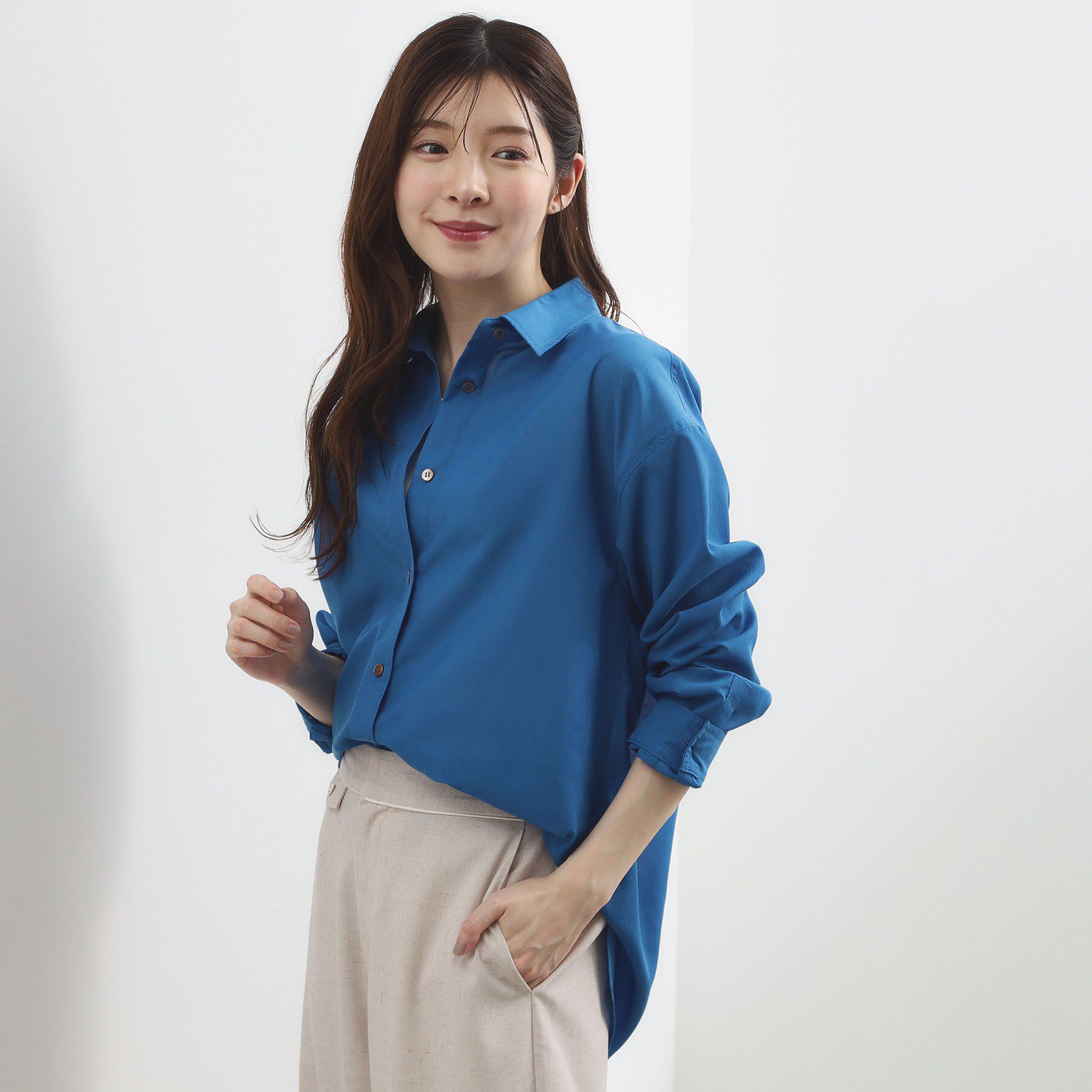 grove「【洗濯機OK・ひんやり】朝晩の気温差に◎軽やかシアーシャツ」|シャツ・ブラウス|ブルー(093)
