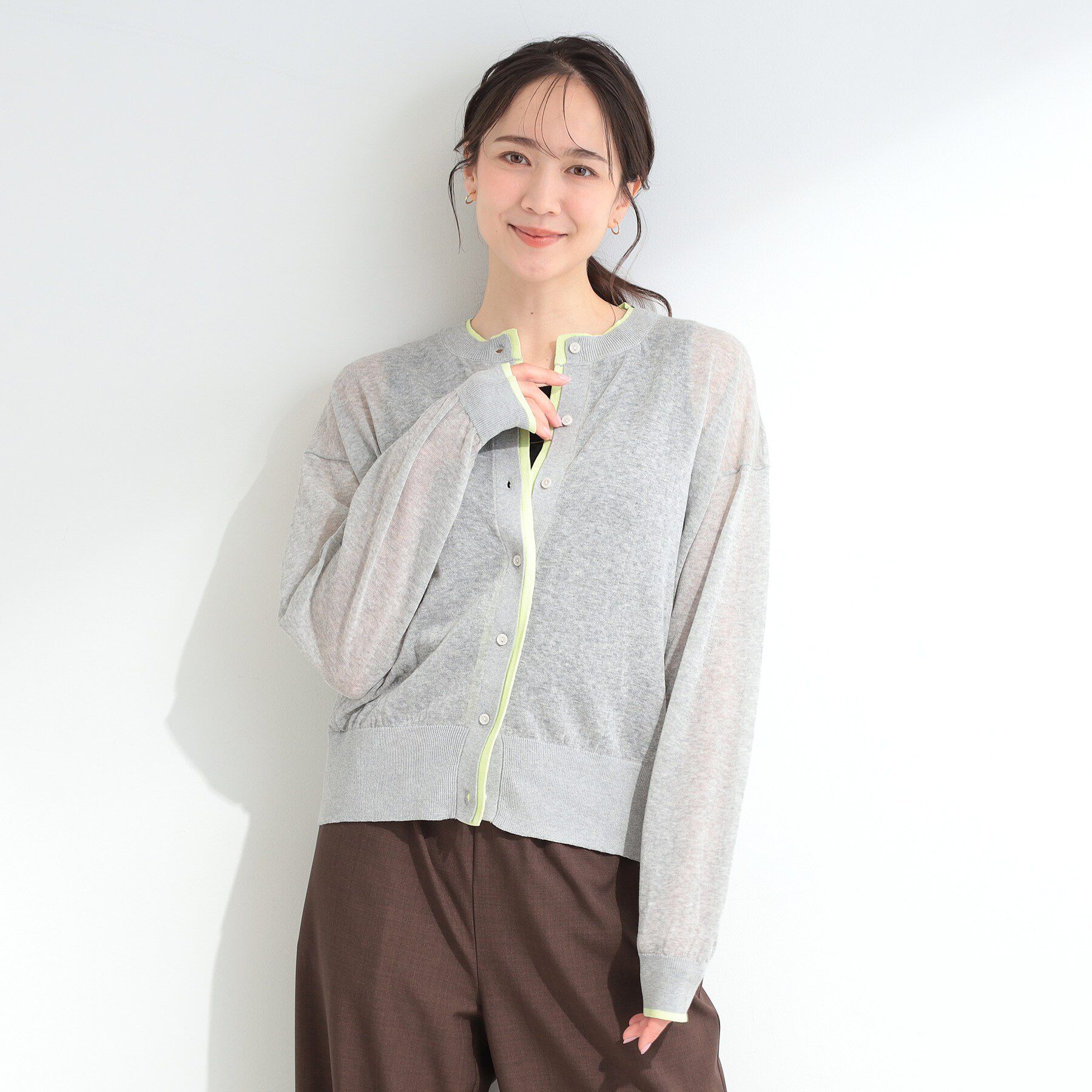 SHOO･LA･RUE「【S-LL/洗濯機可】冷房、日焼け対策に 配色シアーカーディガン」|カーディガン|