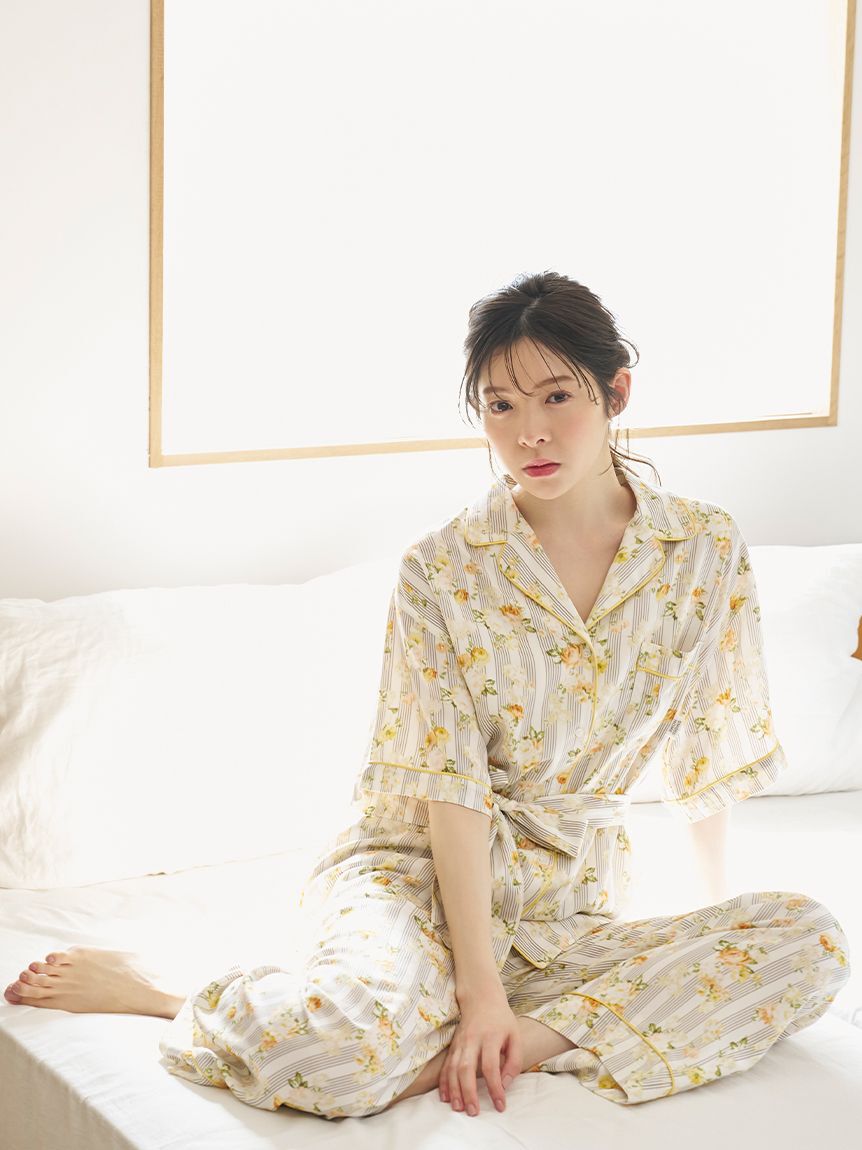 SNIDEL HOME「【接触冷感】ストライプフラワーロングパンツ」|ルームウェア|