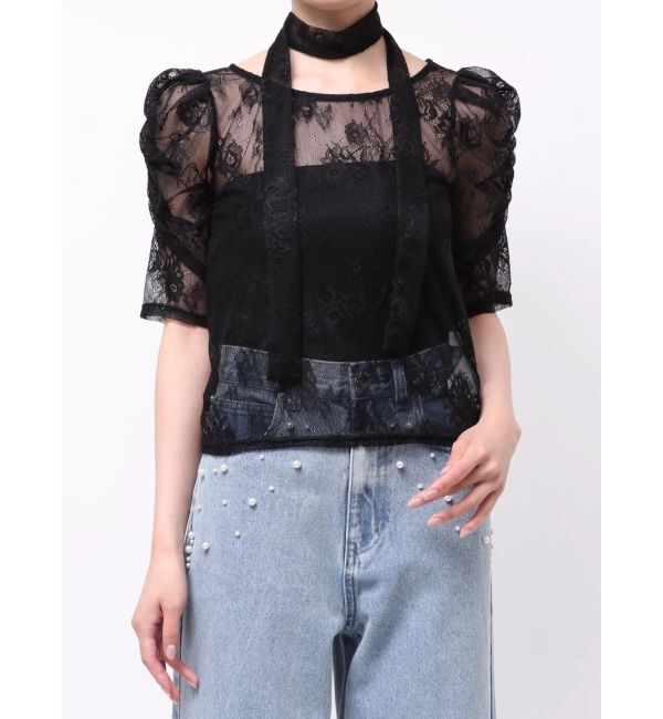 MERCURYDUO「レーストップス」|Tシャツ・カットソー|ブラック