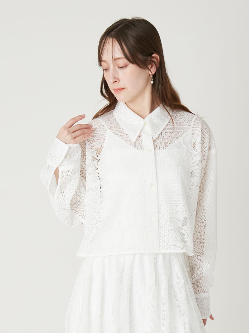 FRAY I.D「パネルレースレースクロップドシャツ」|シャツ・ブラウス|
