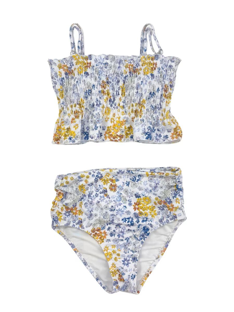 PEAK&PINE「トロ小花柄シャーリングバンドゥビキニ」|ショーツ|ホワイト