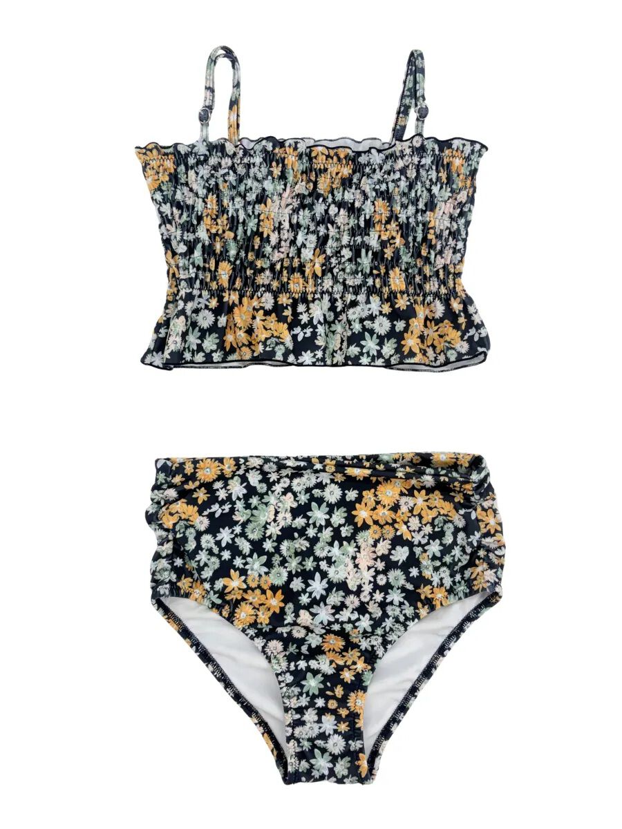 PEAK&PINE「トロ小花柄シャーリングバンドゥビキニ」|ショーツ|