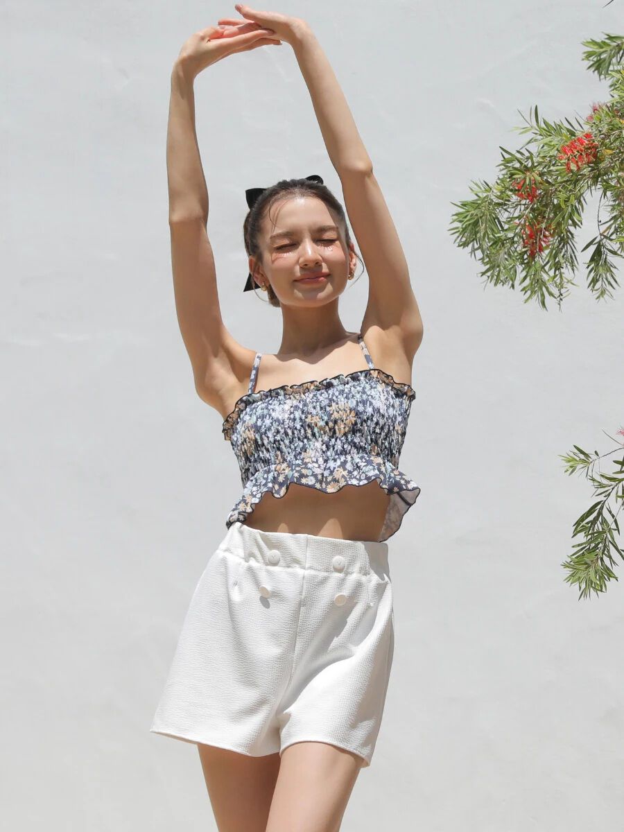PEAK&PINE「トロ小花柄シャーリングバンドゥビキニ」|ショーツ|