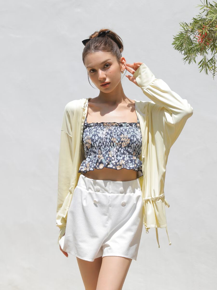 PEAK&PINE「トロ小花柄シャーリングバンドゥビキニ」|ショーツ|