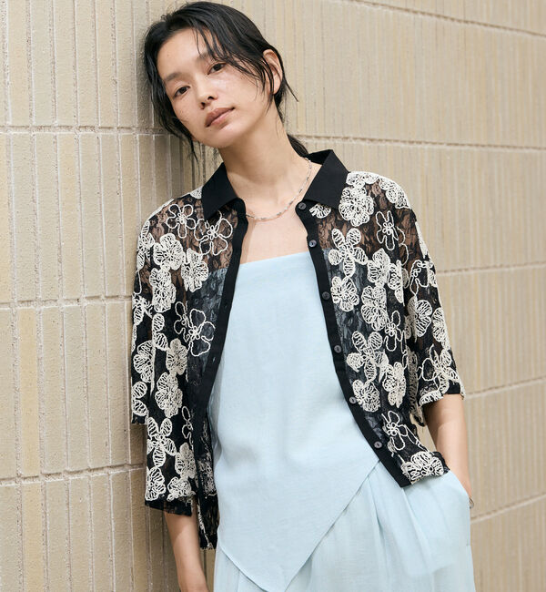 Doux archives「コードレースクロップドシャツ」|シャツ・ブラウス|BLACK