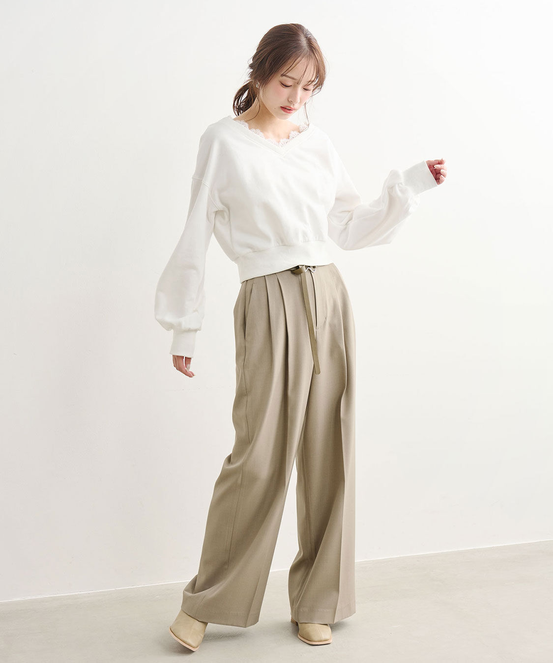 COCO DEAL「モチーフベルト付きワイドパンツ」|スラックス|