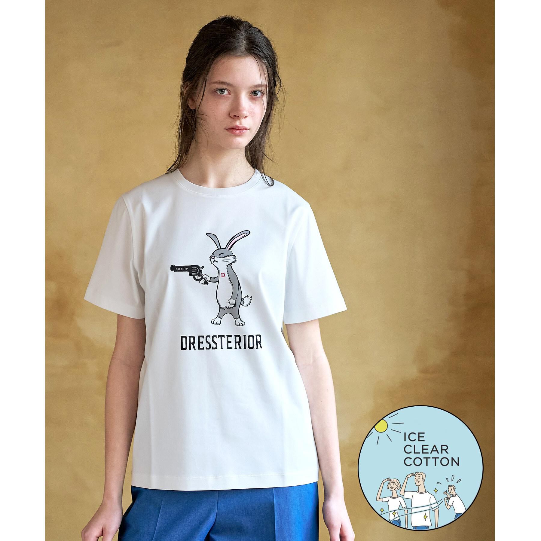 DRESSTERIOR「【接触冷感／抗菌防臭／消臭】アイスクリアコットン ピストルラビットT」|Tシャツ・カットソー|ホワイト(001)
