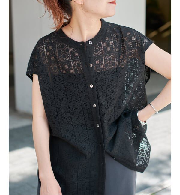 Spick and Span「《WEB限定 / 追加》PEレースフレンチスリーブシャツ」|シャツ・ブラウス|ブラック