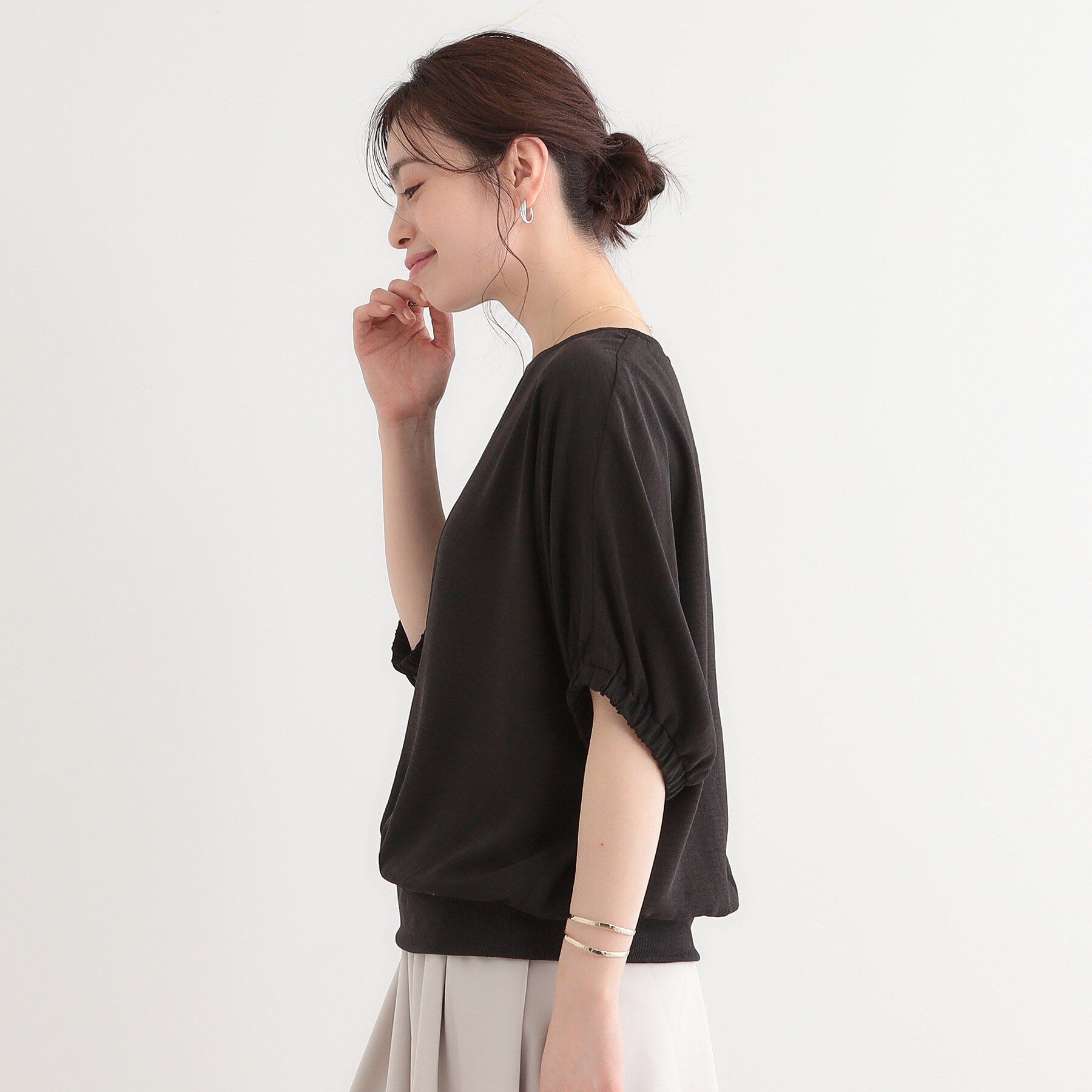 SHOO･LA･RUE「【高レビュー/UV/ひんやり/洗濯後しわになりにくい/5分袖】さらさら ドルマントップス」|シャツ・ブラウス|