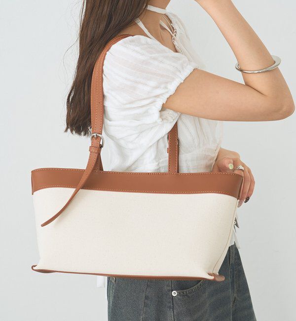  「サイドベルトコンビBAG」|トートバッグ|キャメル