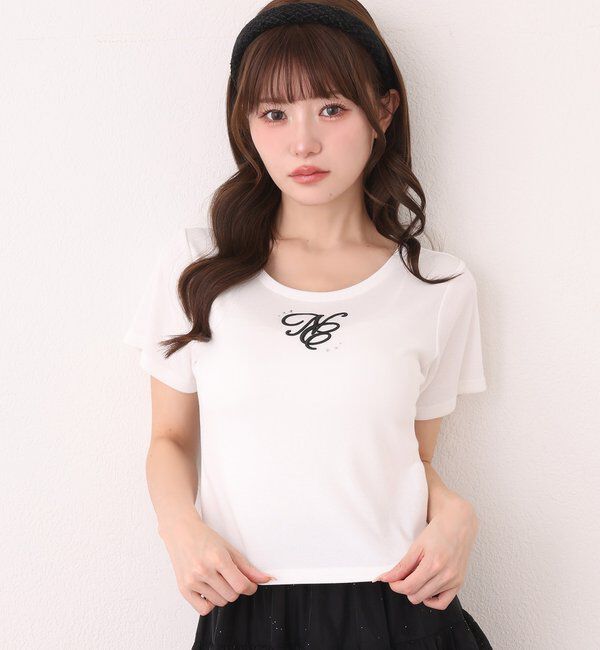  「ストーン付ワンポイント刺繍ロゴTee」|プルオーバー|オフホワイト