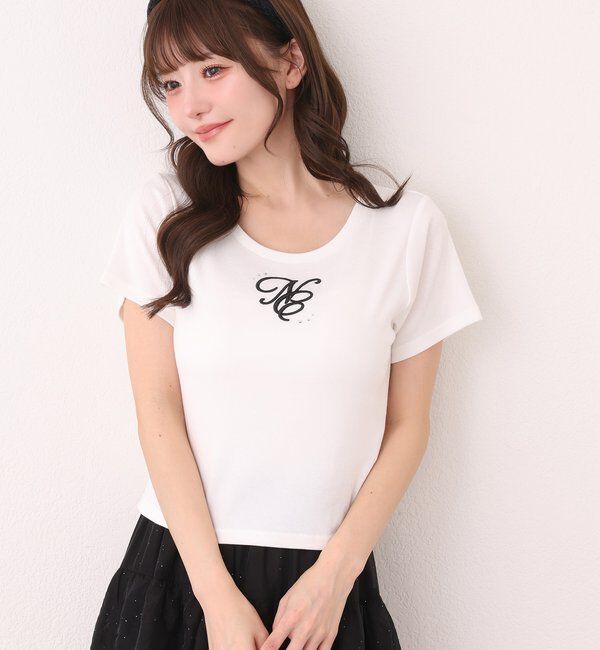  「ストーン付ワンポイント刺繍ロゴTee」|プルオーバー|