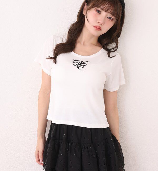  「ストーン付ワンポイント刺繍ロゴTee」|プルオーバー|