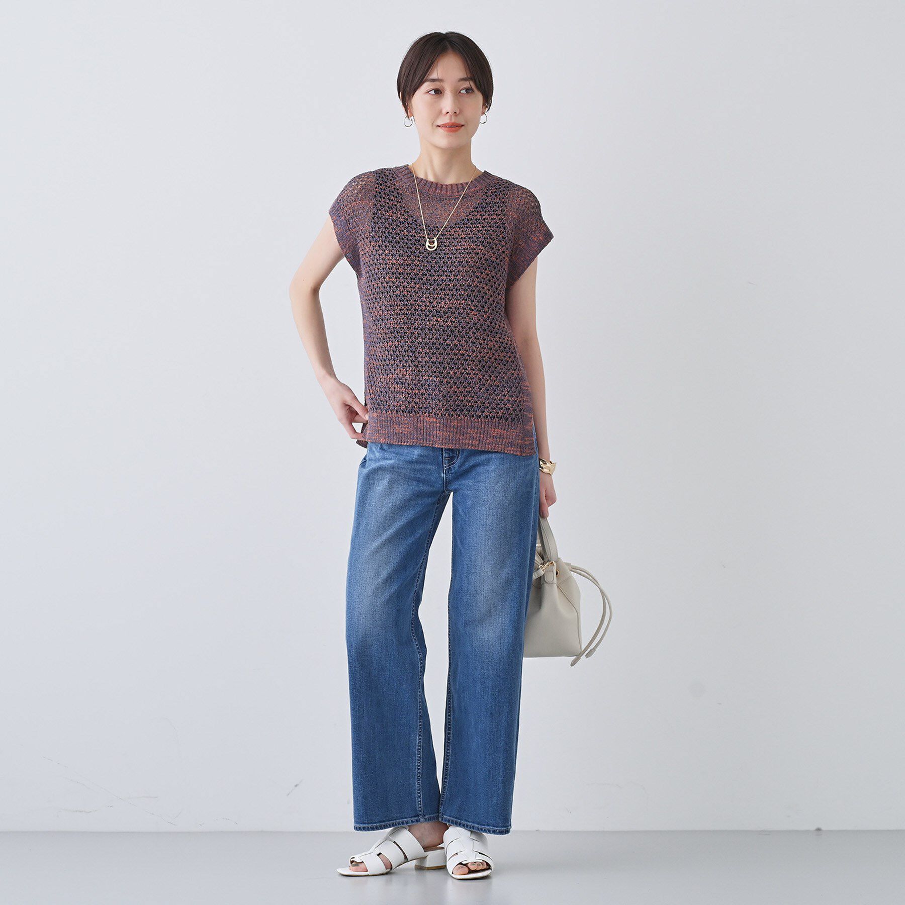INDIVI「【ファンシー素材】透かし柄ニットベスト」|ベスト・ジレ|