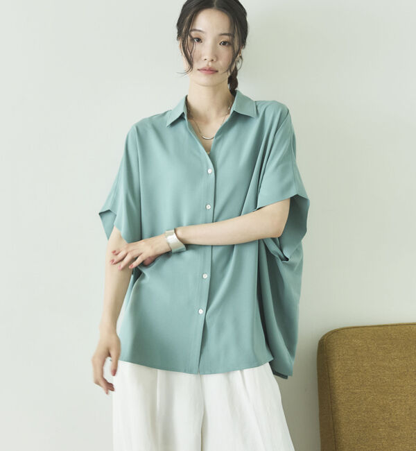 Doux archives「とろみジョーゼットドルマンシャツ」|シャツ・ブラウス|GREEN