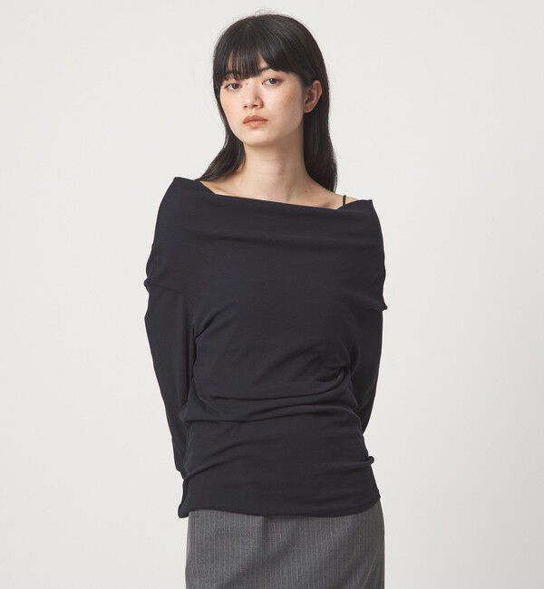 EMMEL REFINES「＜EMMEL REFINES＞EM フライス ルーズフィット オフショルダー カットソー」|Tシャツ・カットソー|BLACK