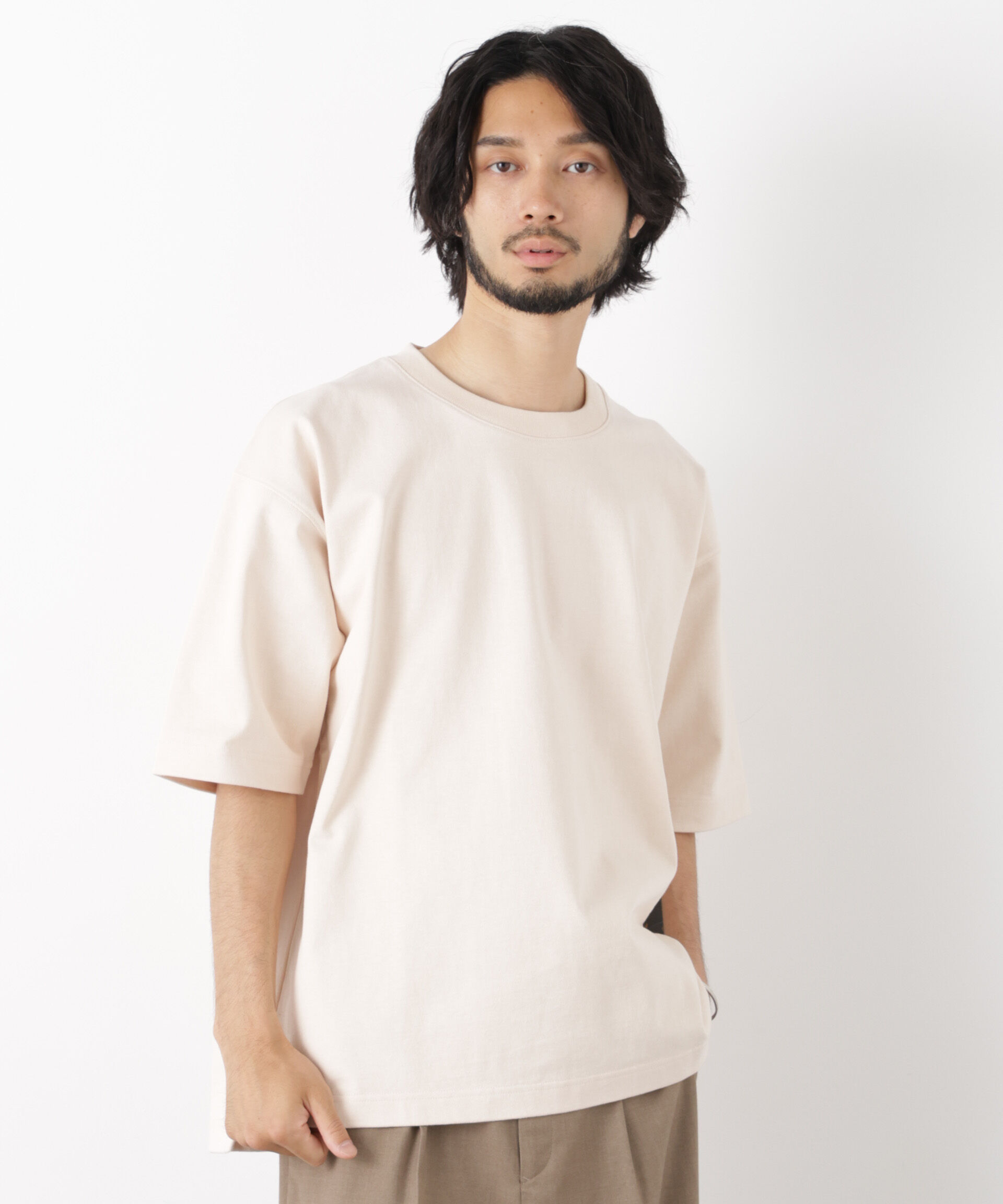 NANO universe「WEB限定/ヘビーウェイトカラーTシャツ 半袖」|Tシャツ・カットソー|アイボリー7