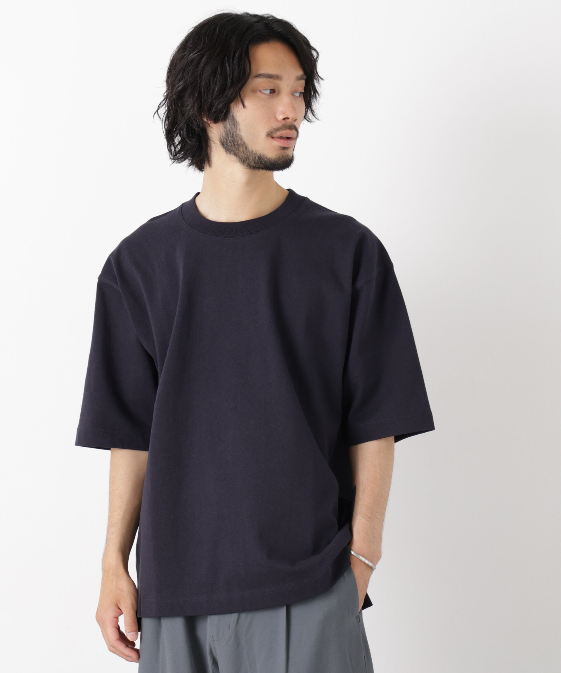 NANO universe「WEB限定/ヘビーウェイトカラーTシャツ 半袖」|Tシャツ・カットソー|D.ネイビー1