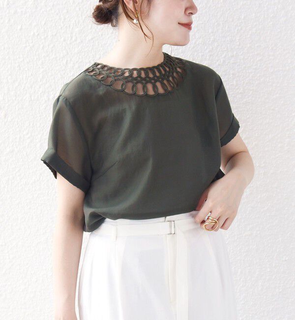 SHIPS for women「《一部追加予約》〈手洗い可能〉襟 刺繍 デザイン ヴィンテージ スパン ブラウス」|シャツ・ブラウス|