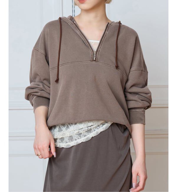 IENA LA BOUCLE「《予約》IENA LA BOUCLE ピグメントバイオジップパーカー」|パーカー|ブラウン
