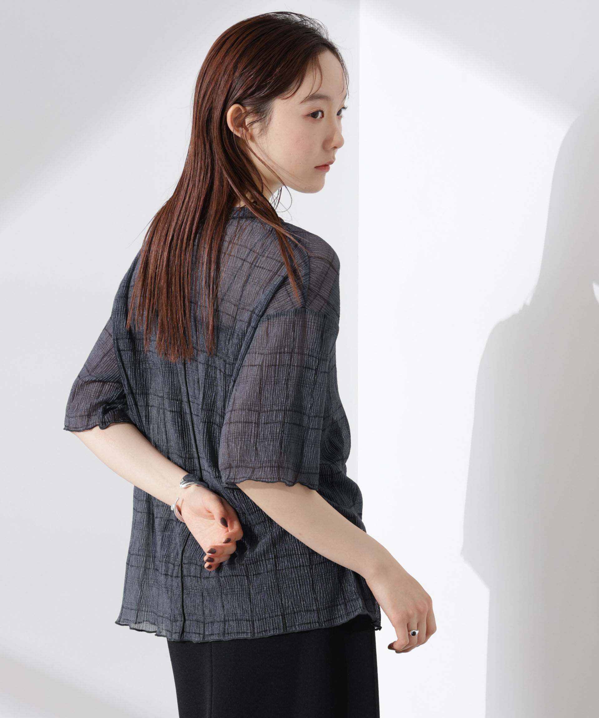 nano･universe「楊柳チェックシアーカットTシャツ」|Tシャツ・カットソー|