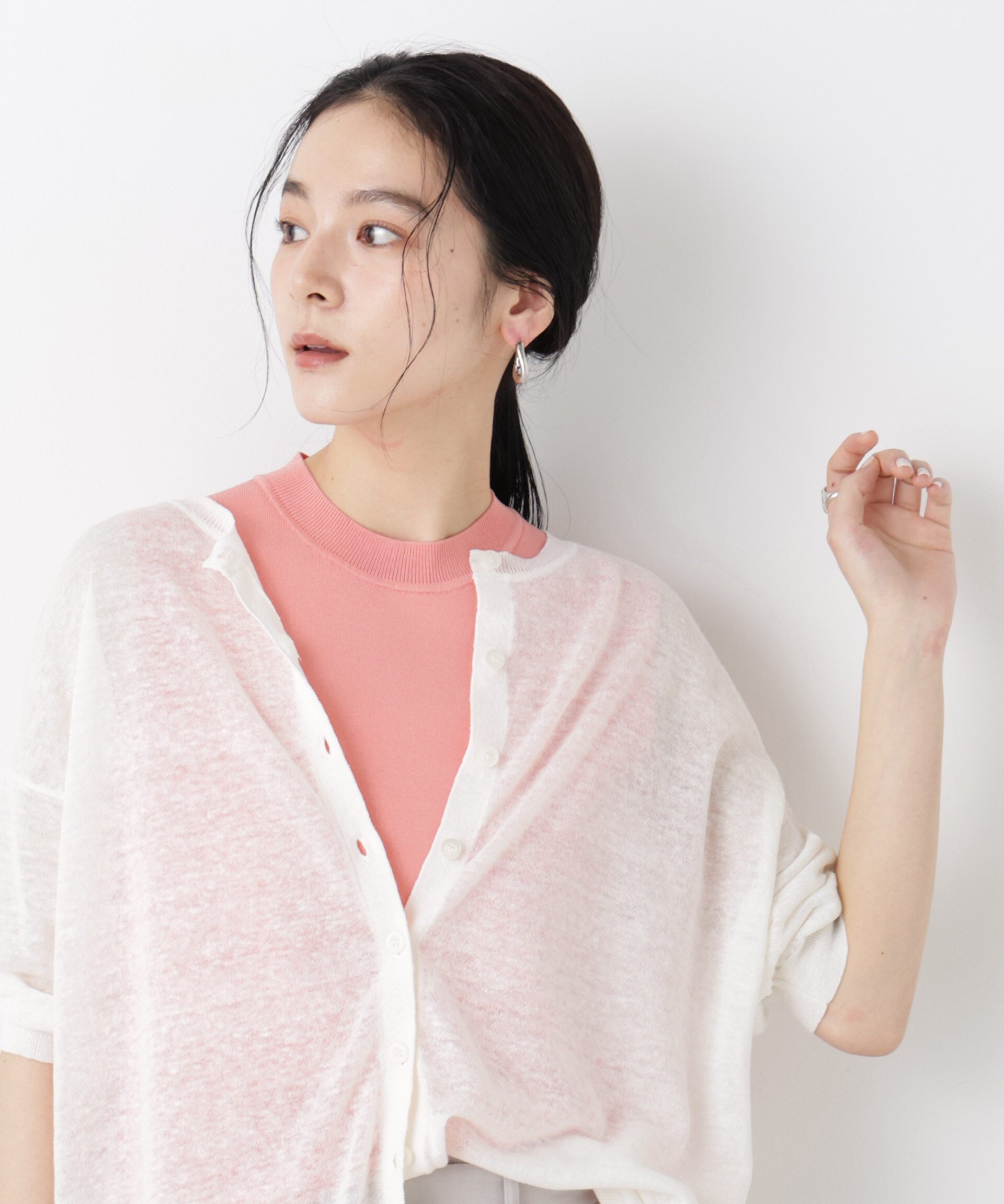 NANO universe「SUMMER VEIL KNIT 総針ノースリーブニット」|ニット・セーター|ピンク