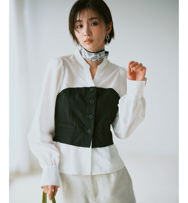 VIS「美easy前開きビスチェドッキングシャツ/イージーケア・接触冷感・セットアップ対応」|シャツ・ブラウス|ブラック(01)