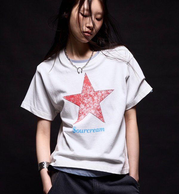  「【UNISEX】【Sourcream】ラインストーンスターグラフィックTEE」|Tシャツ・カットソー|