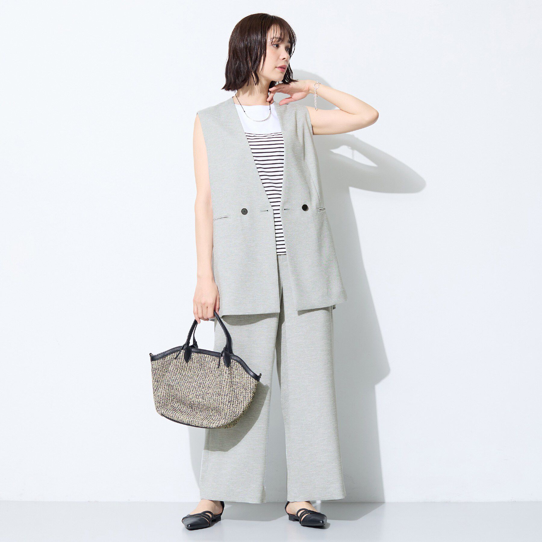 INDIVI「【SETUP可能／快適／シワになりにくい】リネンライクジレ」|ベスト・ジレ|