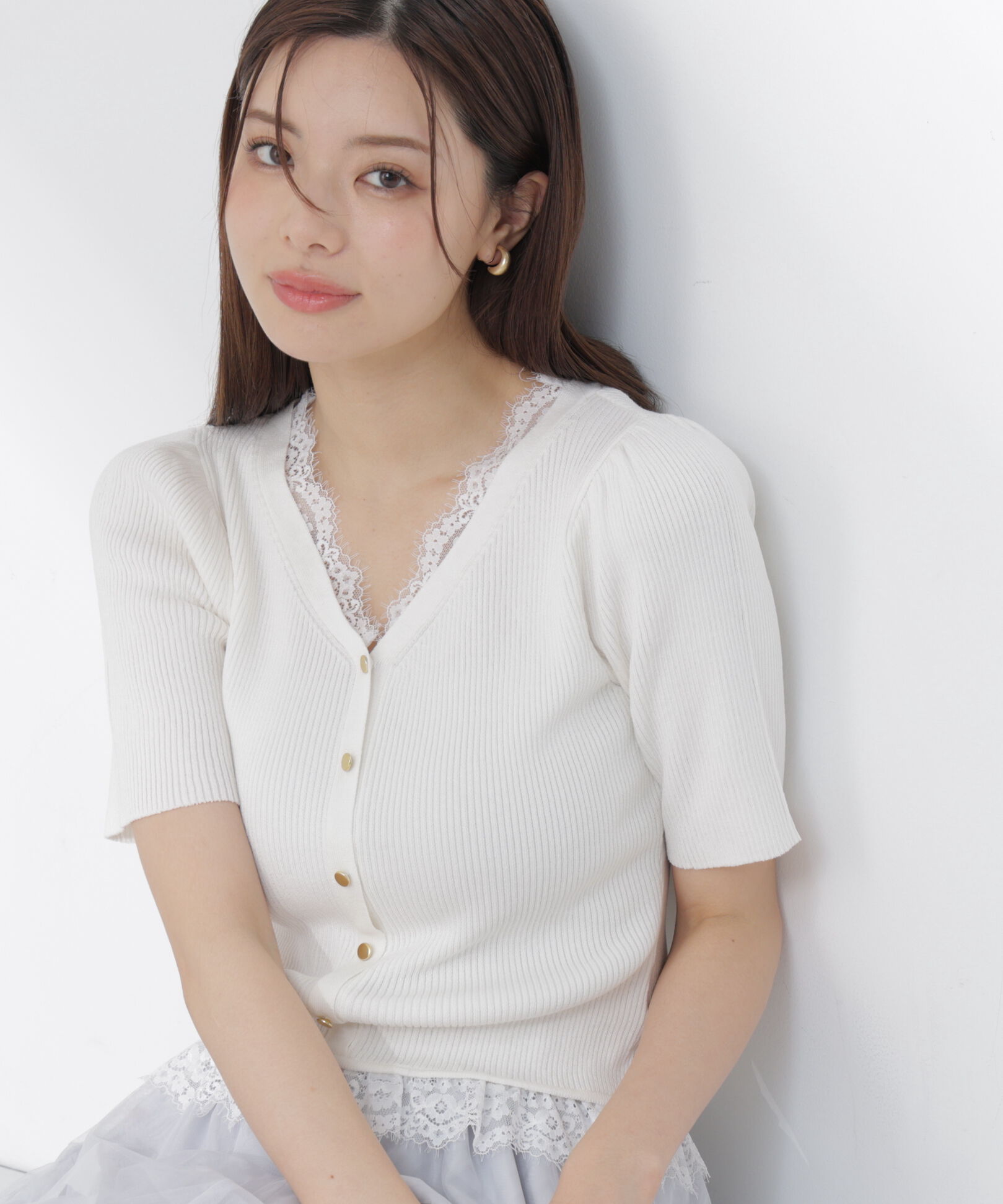 PROPORTION BODY DRESSING「＜一部追加生産予約＞レースレイヤード風リブニット」|ニット・セーター|エクリュ1