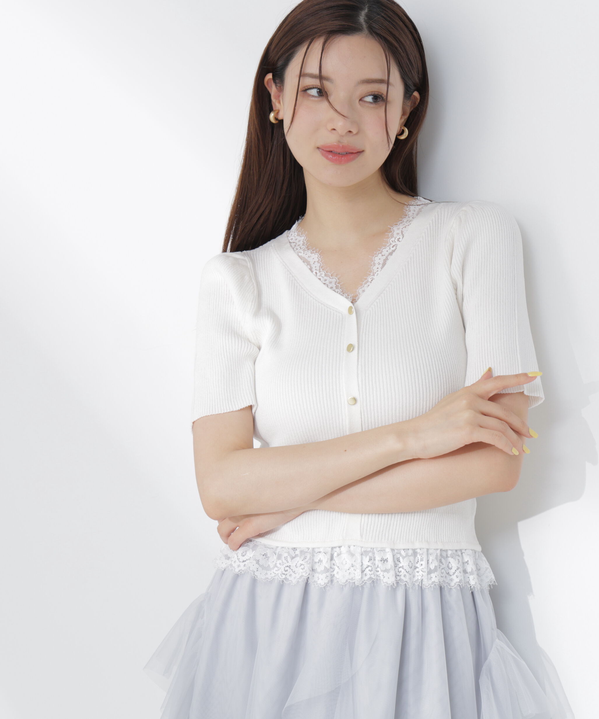 PROPORTION BODY DRESSING「＜一部追加生産予約＞レースレイヤード風リブニット」|ニット・セーター|