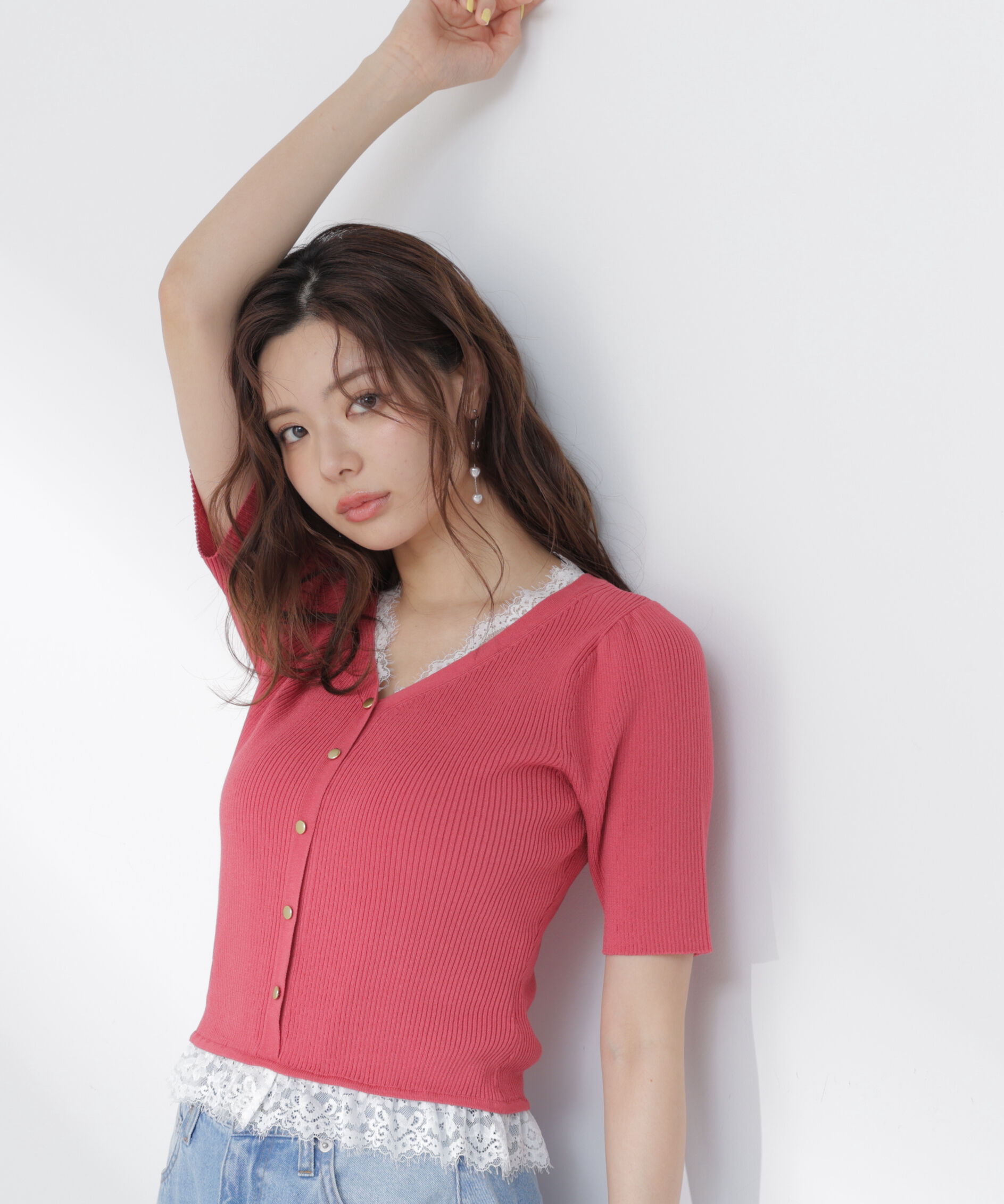 PROPORTION BODY DRESSING「＜一部追加生産予約＞レースレイヤード風リブニット」|ニット・セーター|ピンク