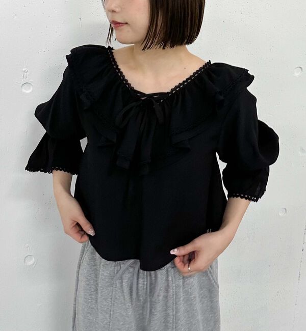 archives「ピコレースラッフル２ｗａｙブラウス」|シャツ・ブラウス|BLACK