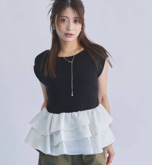 archives「ボーダーアソートフリルドッキングノースリＴＯＰＳ」|タンクトップ|BLACK
