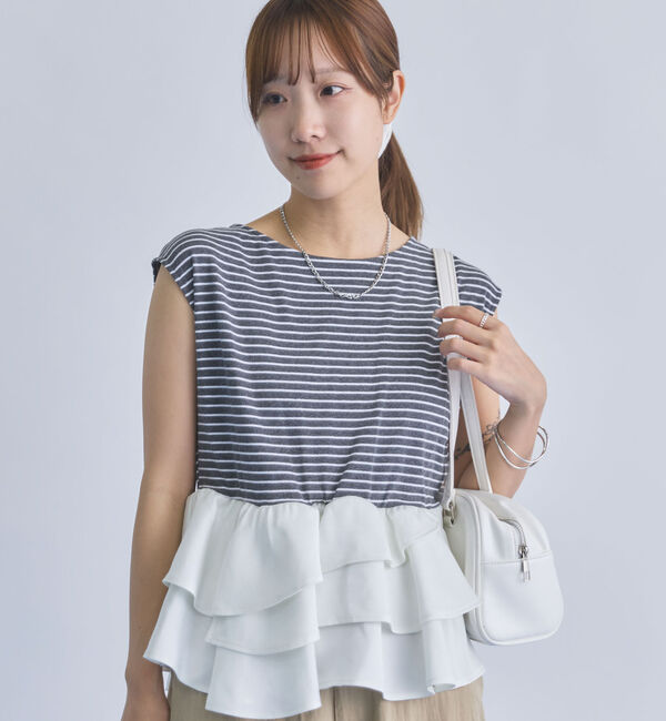 archives「ボーダーアソートフリルドッキングノースリＴＯＰＳ」|タンクトップ|WHITE/GRAY