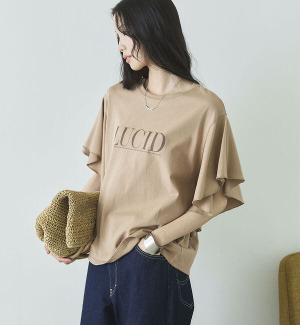 Doux archives「袖フリルプリントＴシャツ」|Tシャツ・カットソー|CAMEL