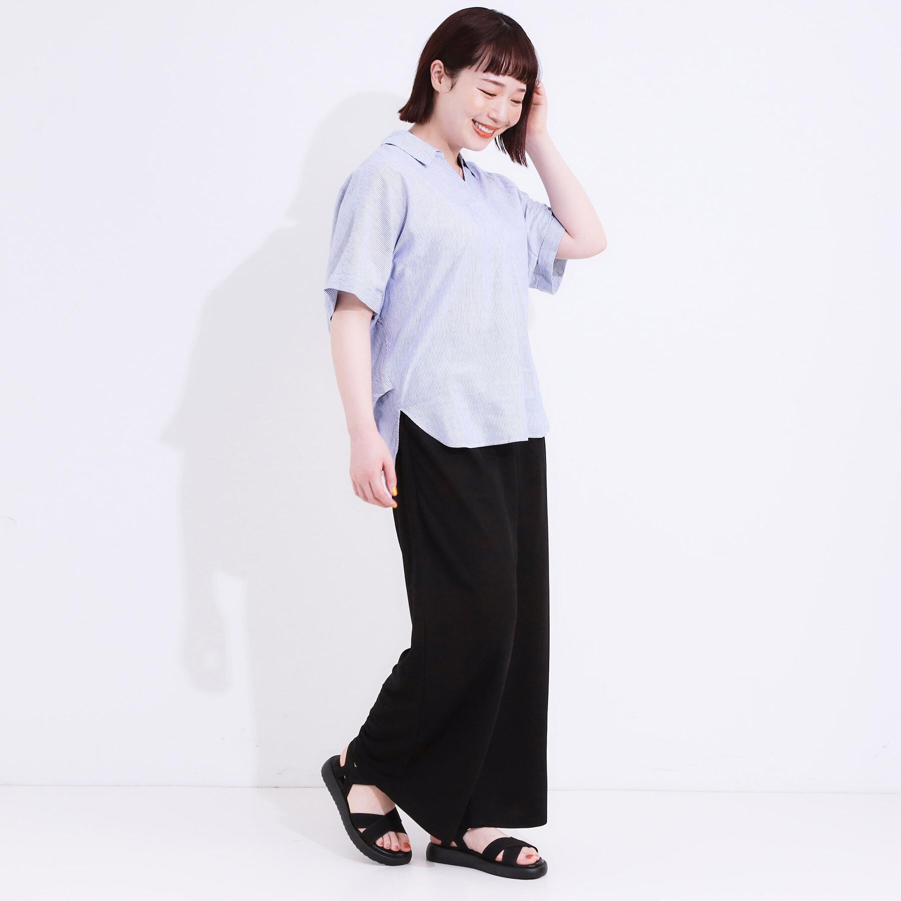 SHOO･LA･RUE「【洗える/着丈選べる/ひんやり】楽ちんなのにきれい見え カノコ タックワイドパンツ」|その他|