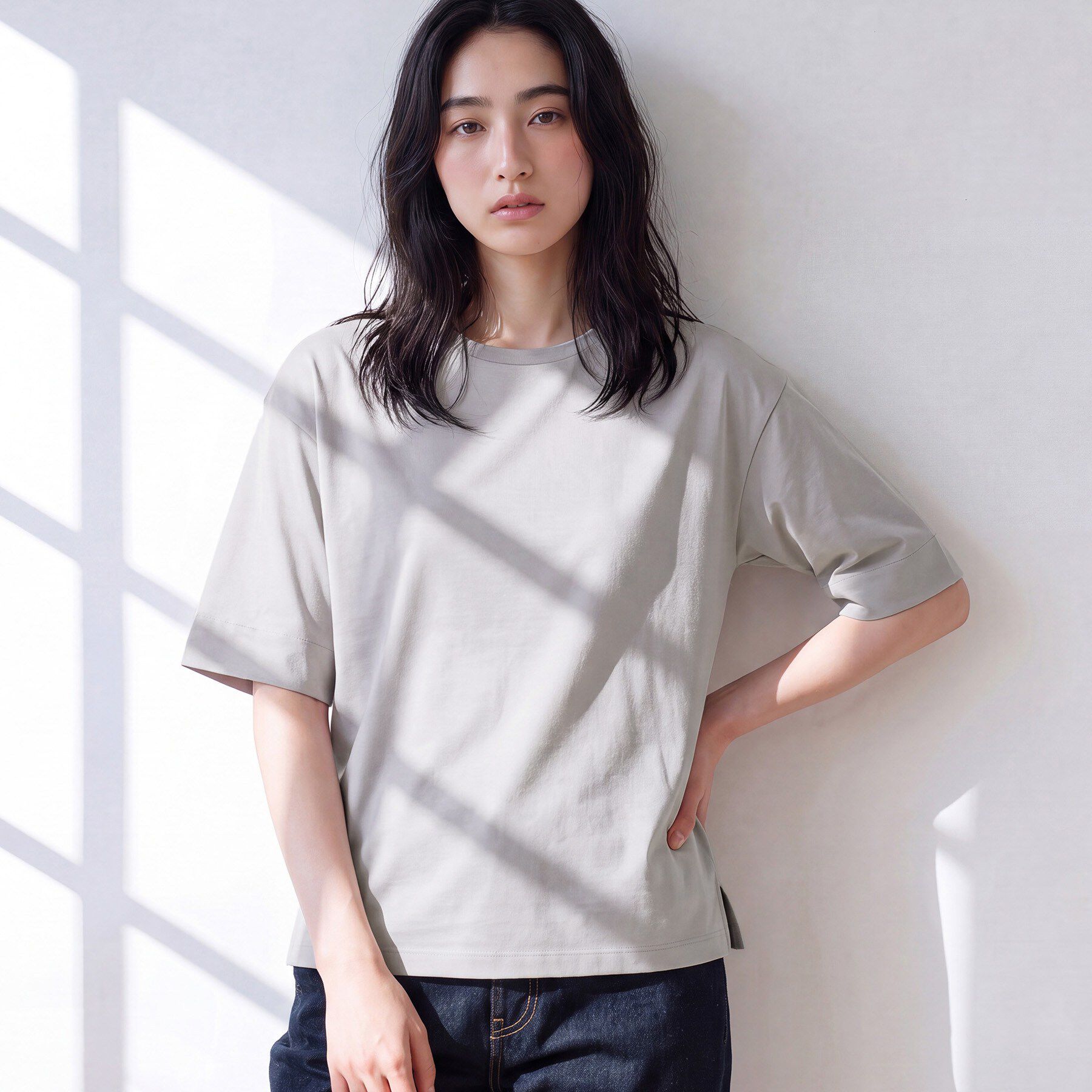 Dessin「【汗シミ防止/UVカット】配色スリーブ 五分袖プルオーバー」|Tシャツ・カットソー|