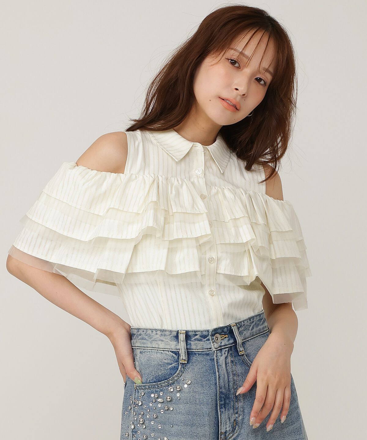 アンドクチュール「ティアードフリルブラウス」|シャツ・ブラウス|beige/borderｽﾄﾗｲﾌﾟ