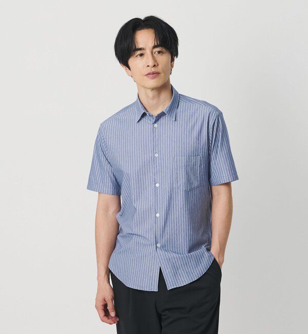 BEAUTY&YOUTH UNITED ARROWS「クイック ストレッチ ストライプ シャンブレー ボタンダウン 半袖シャツ SLIM型 吸水速乾機能付き」|シャツ・ブラウス|