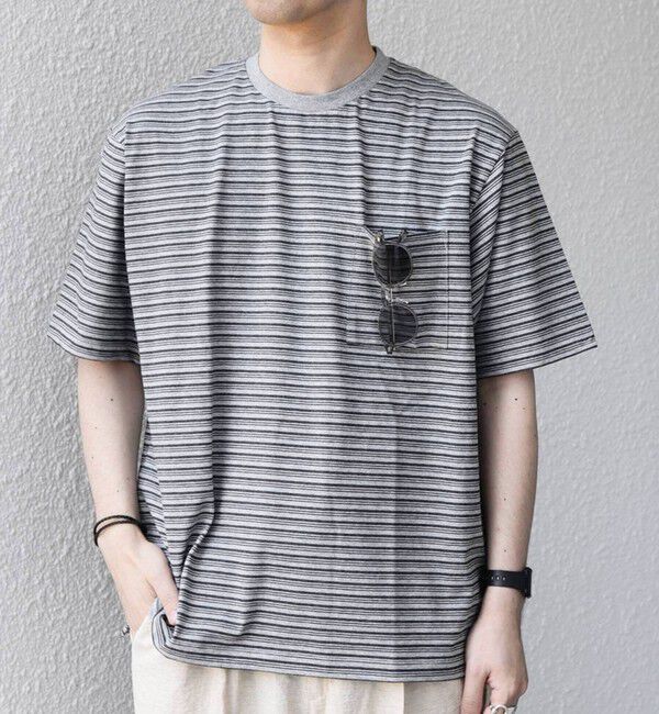 SHIPS any「SHIPS any:〈接触冷感〉マルチ ボーダー ポケット Tシャツ◇」|Tシャツ・カットソー|グレー