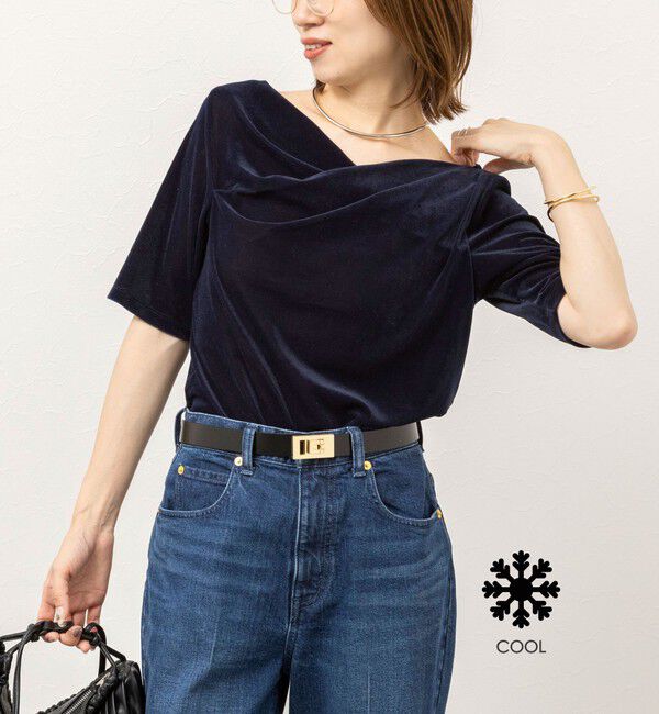 NOLLEY'S「《接触冷感》ウォッシャブルシアーベロア2WAYプルオーバー」|Tシャツ・カットソー|ネイビー
