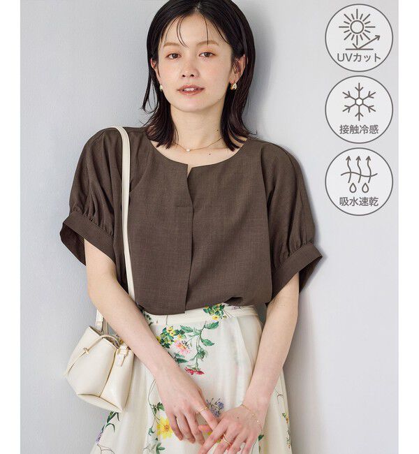 Rope&rsquo;Picnic「エアリーリネンライク キーネックブラウス/接触冷感・UVカット・速乾」|シャツ・ブラウス|ブラウン(20)